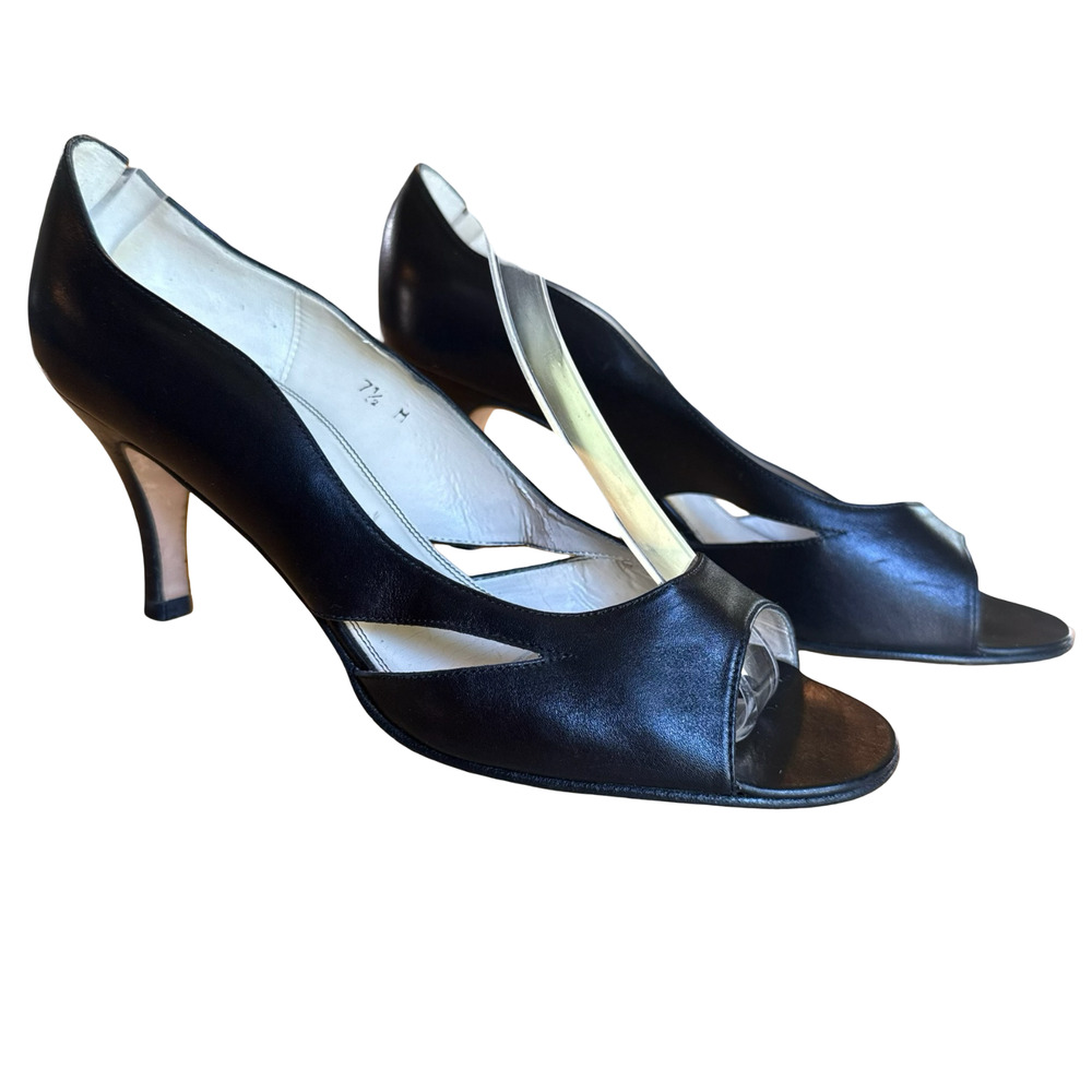 Talbots Womens Black Peep Toe High Heels Pumps Leather Sole Peeling Lining 7.5